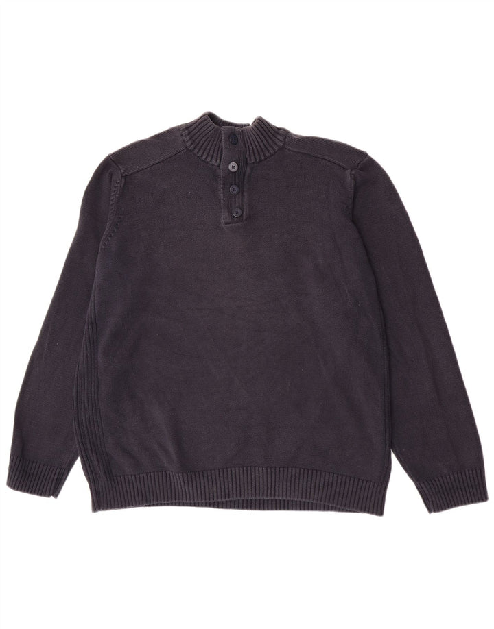Marks & Spencer Herre Blue Harbor Button Neck Sweater XL Navy Cotton
