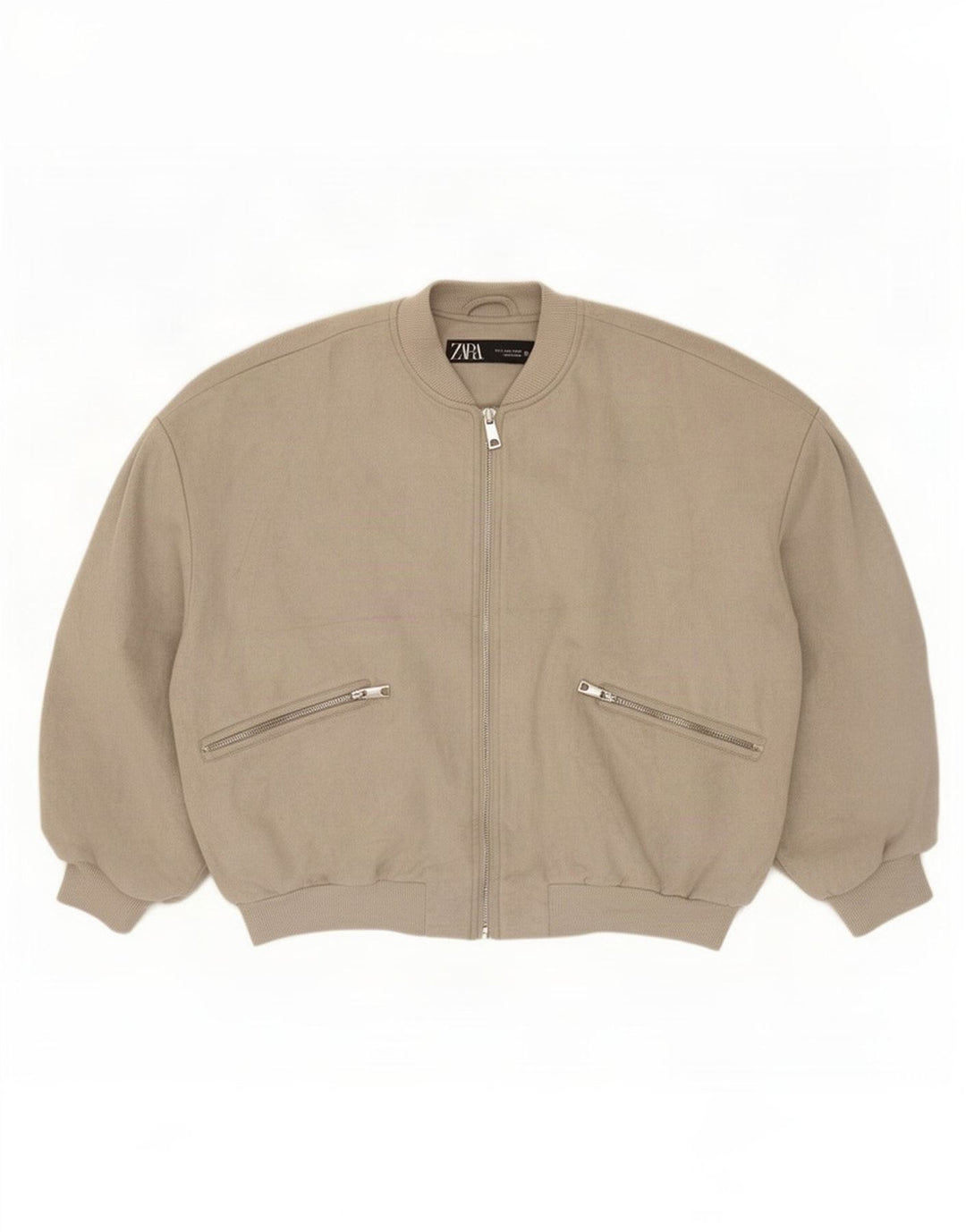 Zara Womens Oversized Bomber Jacket UK 10 Small Grå Polyester