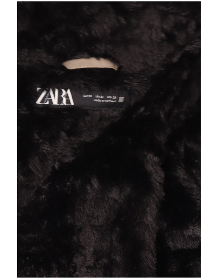 Zara Dame Hætte Sherpa polstret jakke UK 10 Small Grå Polyester
