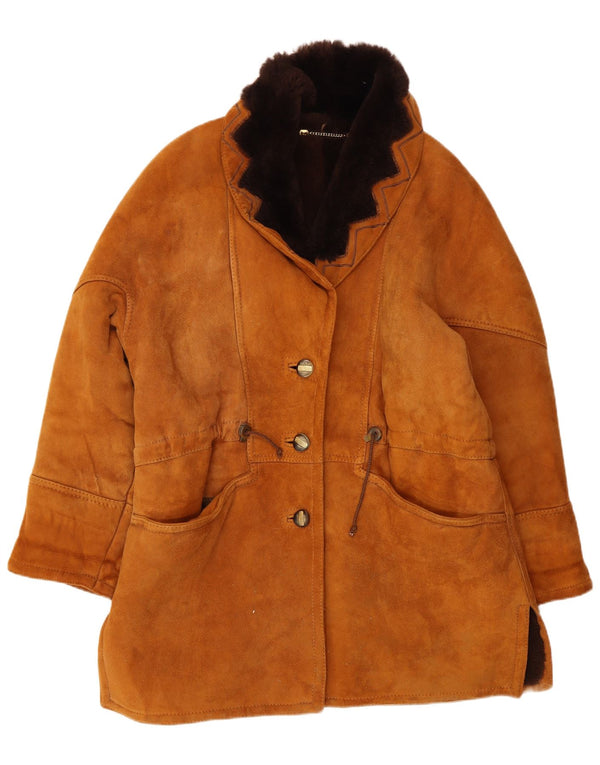 Vintage Dame Oversized Shearling Coat IT 44 Medium Brun