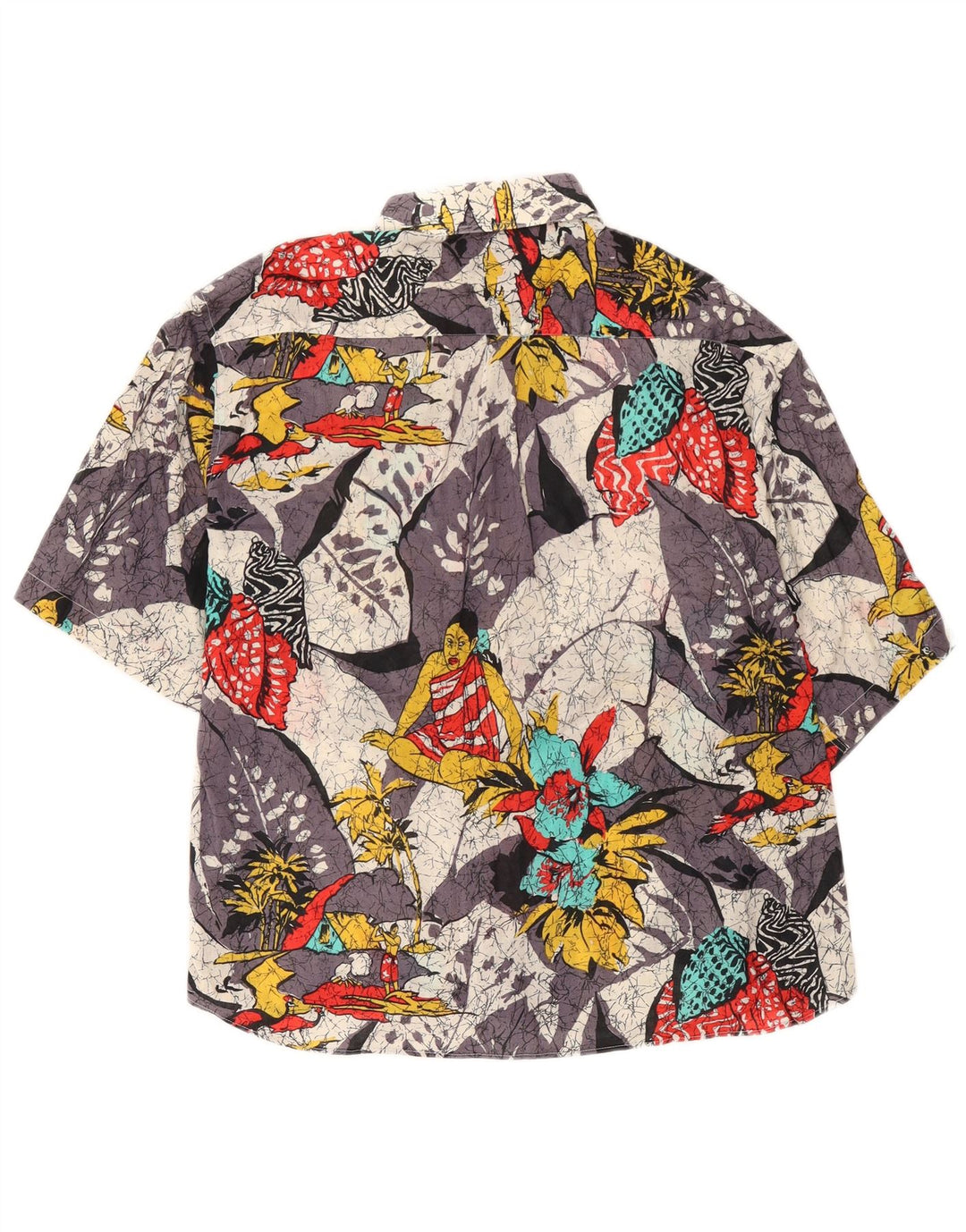 Vintage Kortærmet Herreskjorte Medium Multicolored Floral