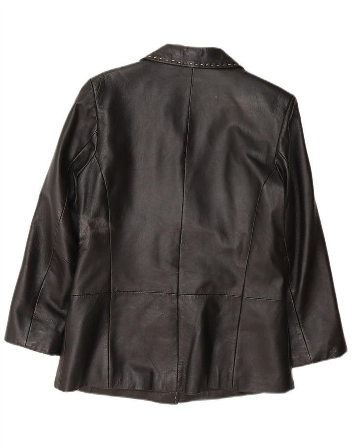 Julia S. Roma Dame 3-knaps læder blazerjakke UK 12 Medium Sort