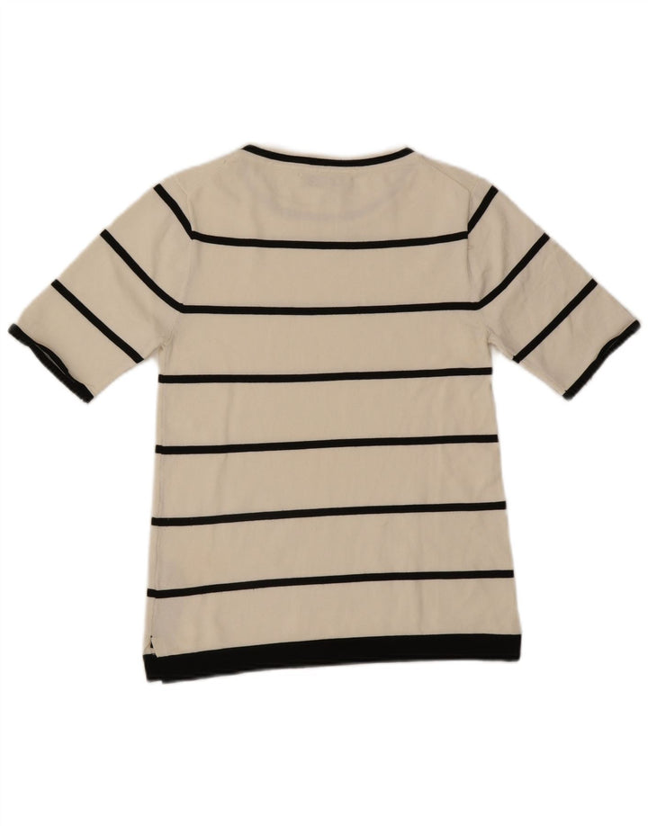 Zara T-Shirt Top UK 12 Medium Hvid Stribet Viscose