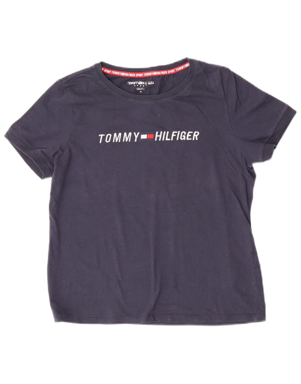 Tommy Hilfiger Womens Graphic T-Shirt Top UK 14 Medium Navy Blue Cotton