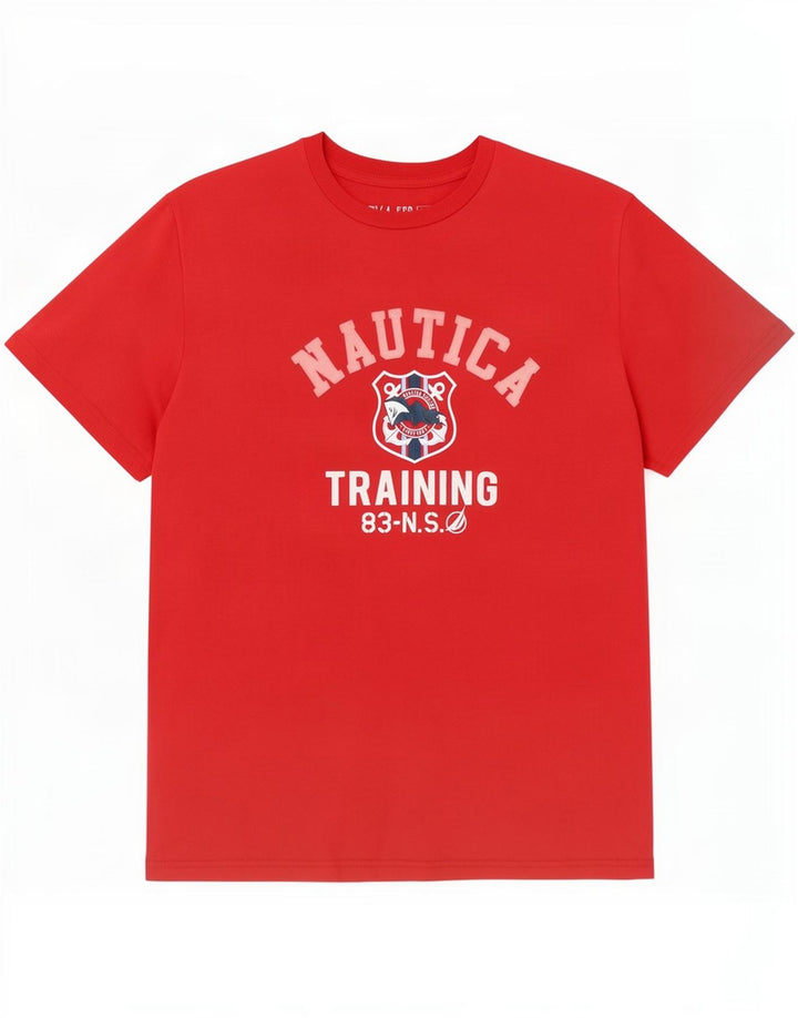 Nautica Herre Grafisk T-Shirt Top Stor Rød Bomuld