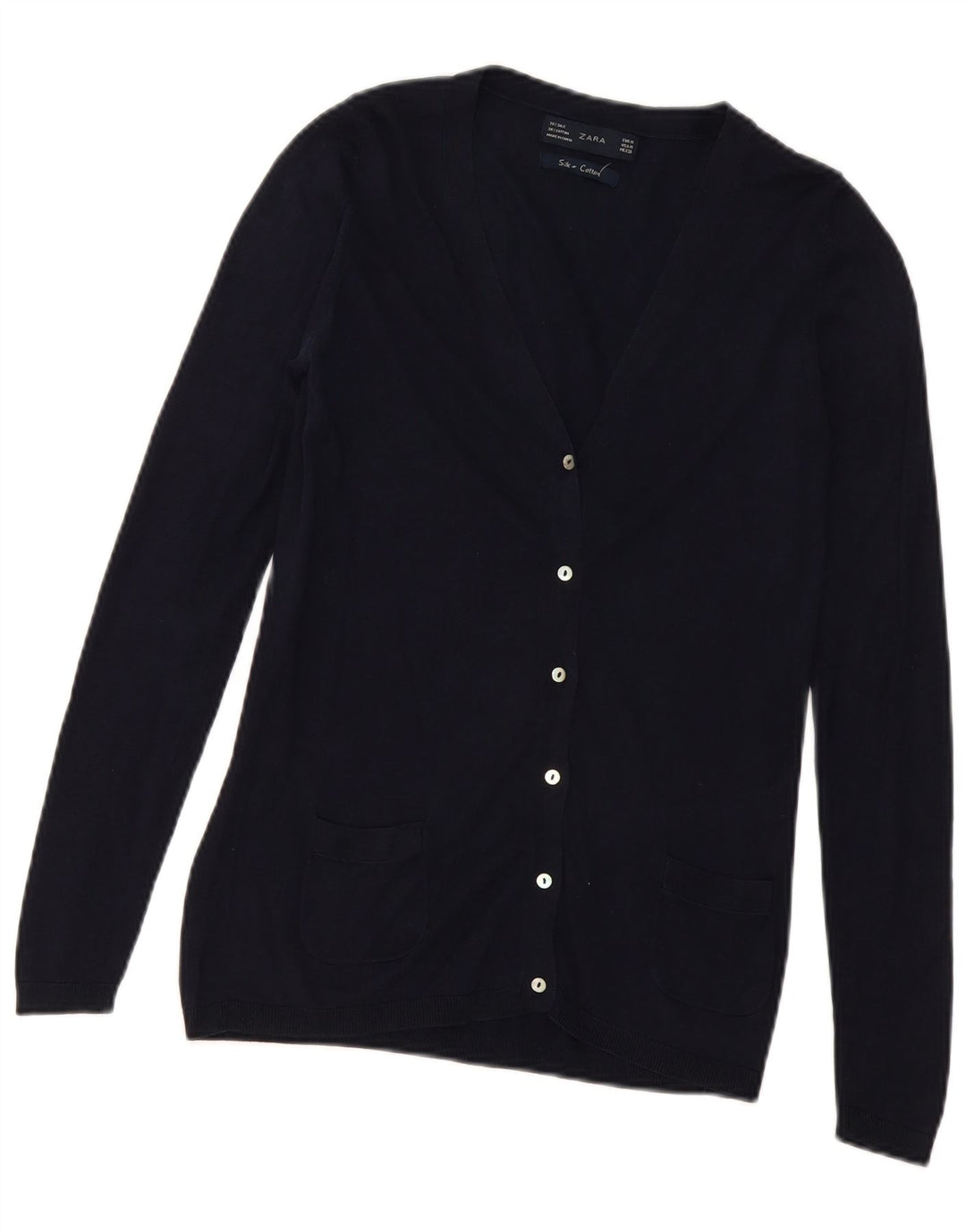 ZARA cardigan sweater til kvinder UK 12 Medium Navy Blue Silke
