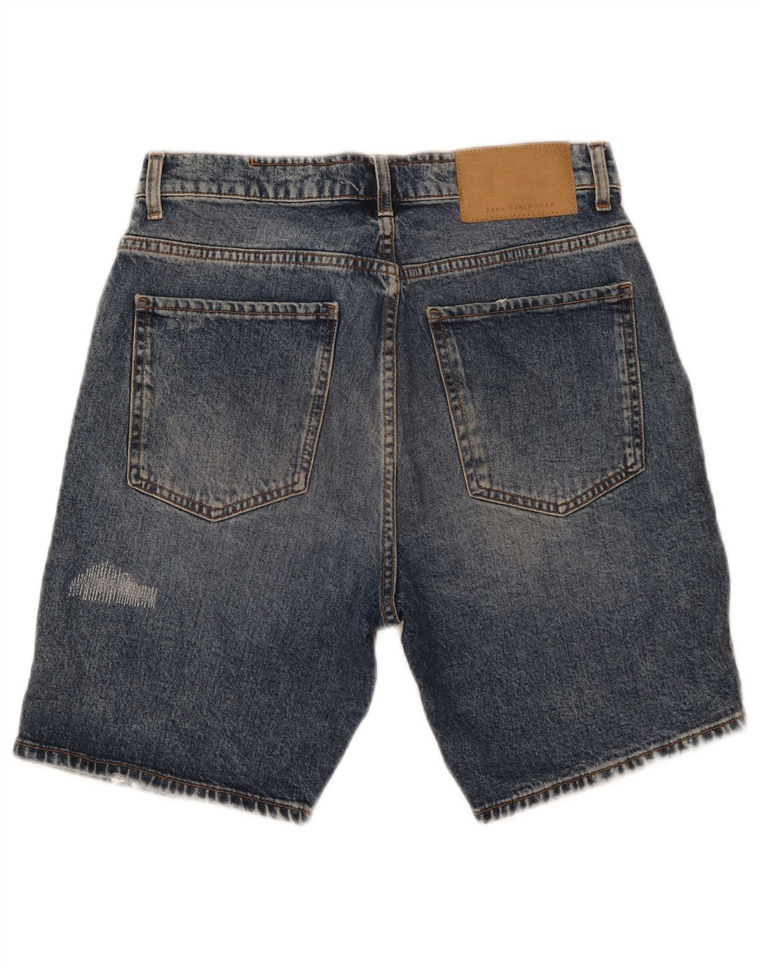 Zara Herre Distressed Denim Shorts EU 40 Medium W31 Blå Bomuld