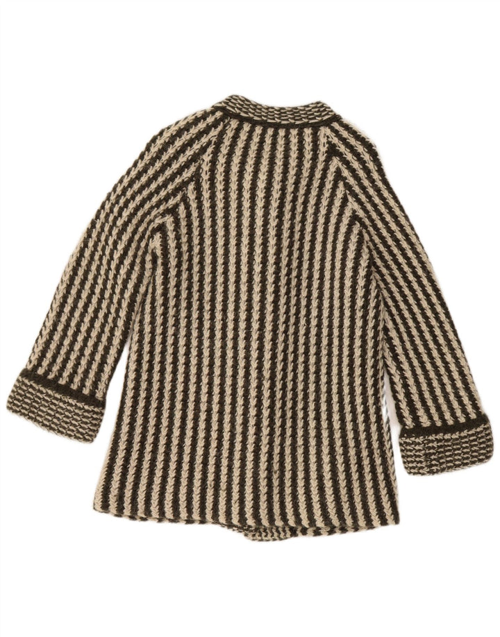 VINTAGE 3/4-ærmet cardigantrøje til kvinder UK 14 Mellemgrøn stribet