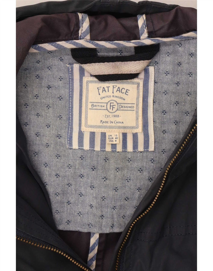 Fat Face Dame Hætte Vokset Bomuldsjakke UK 12 Medium Navy Blue Polyester