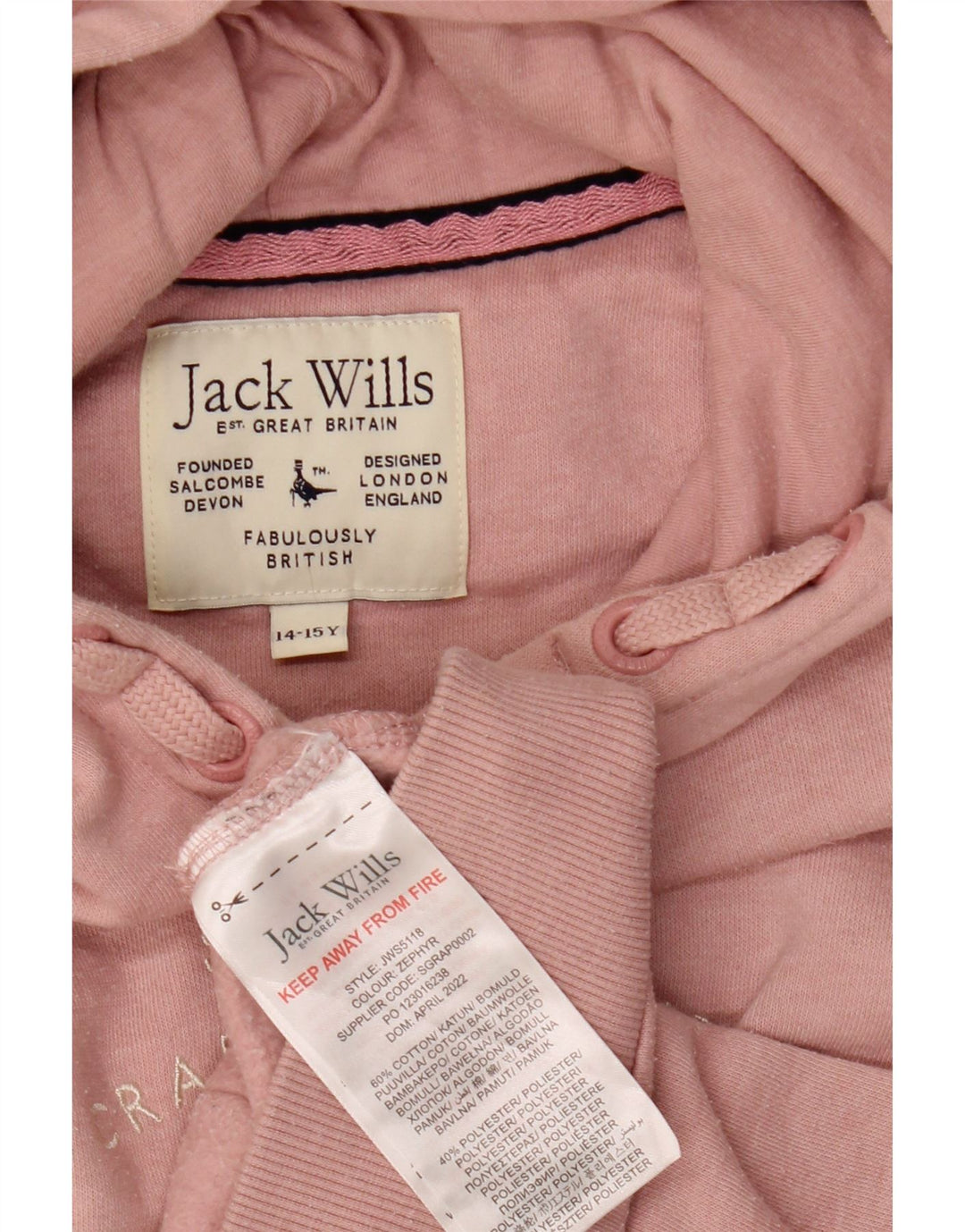 JACK WILLS Pige Hættetrøje 14-15 år Pink Bomuld