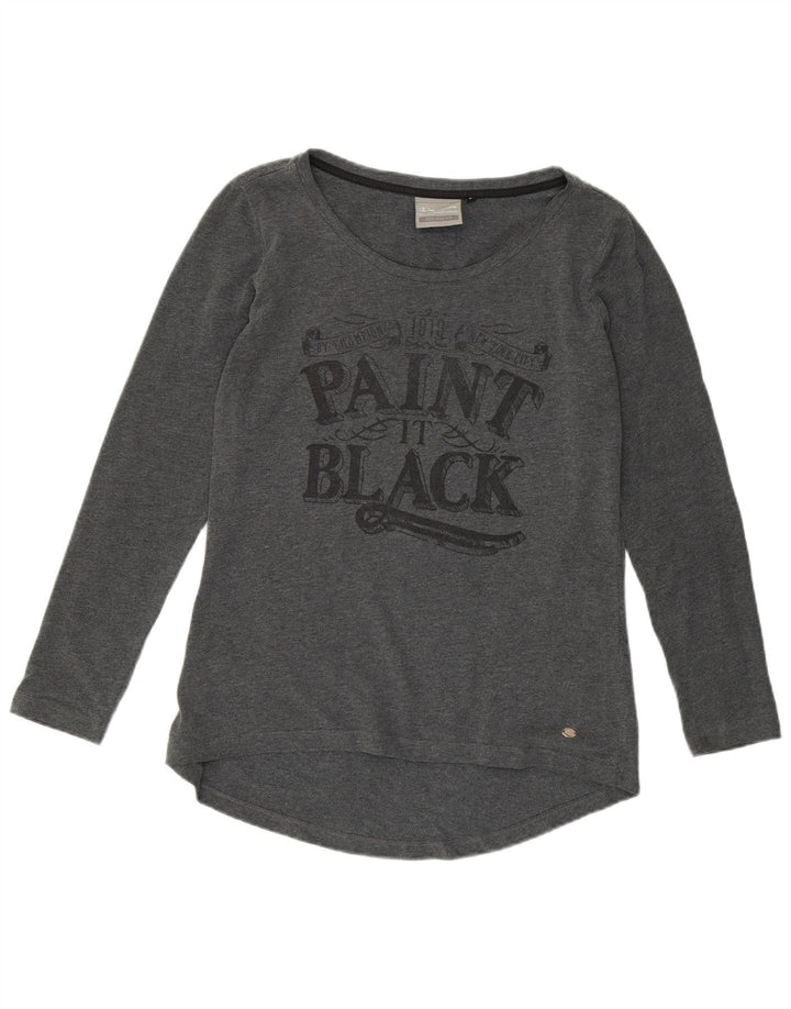 CHAMPION Dame Heritage Fit Grafisk T-Shirt Top UK 14 Stor Grå