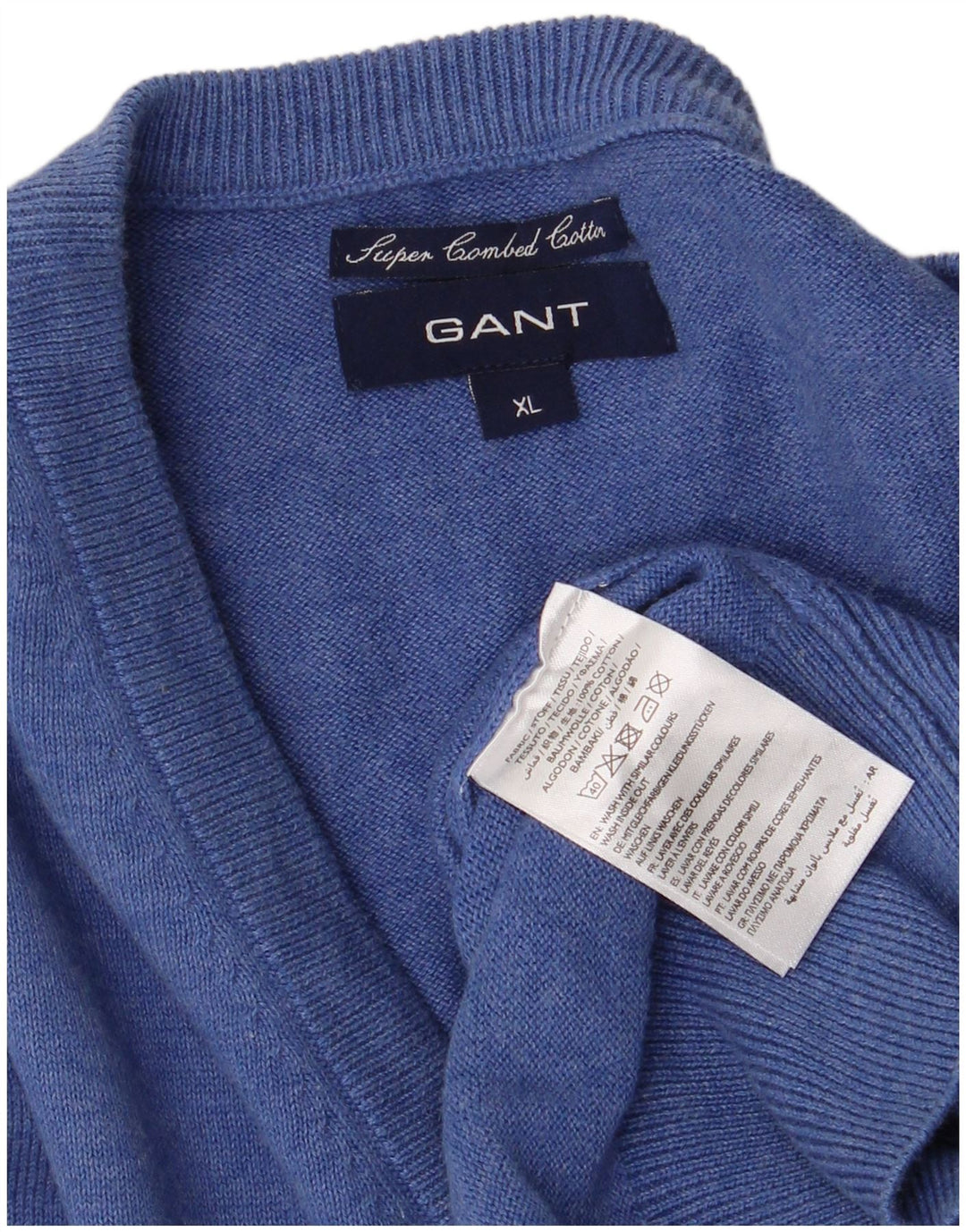 Gant Herre V-hals sweater XL Blå Bomuld