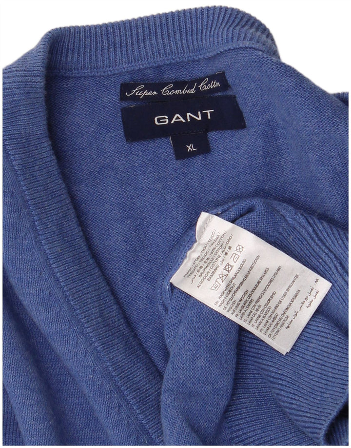 Gant Herre V-hals sweater XL Blå Bomuld