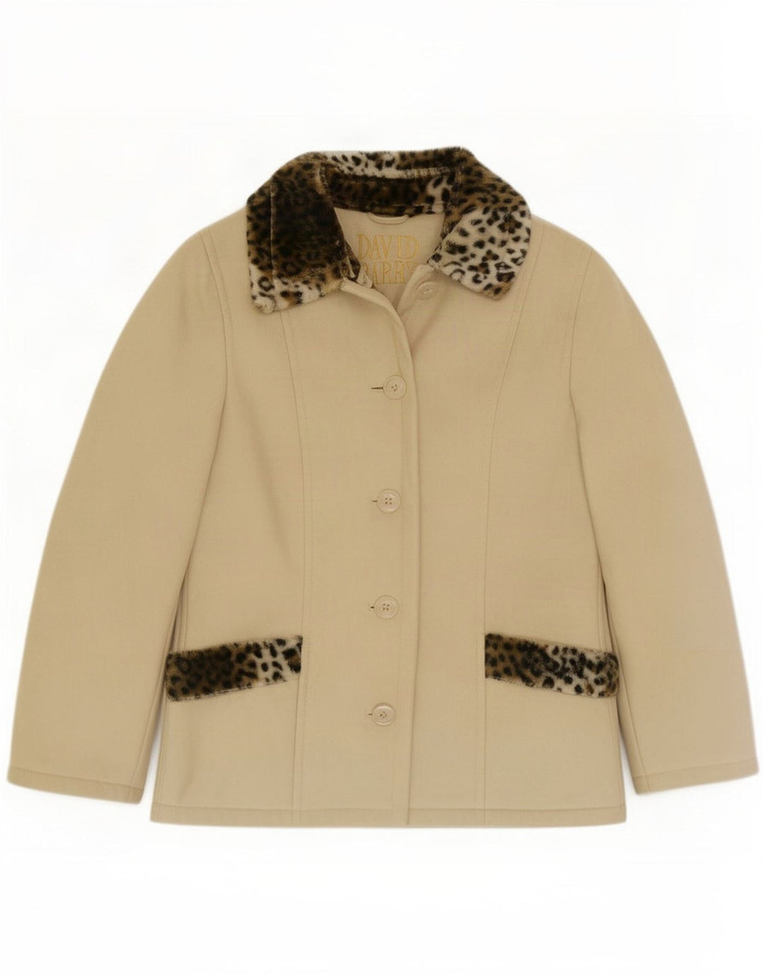 David Barry Dame 4-knaps Blazer Jacket UK 12 Medium Beige Animal Print