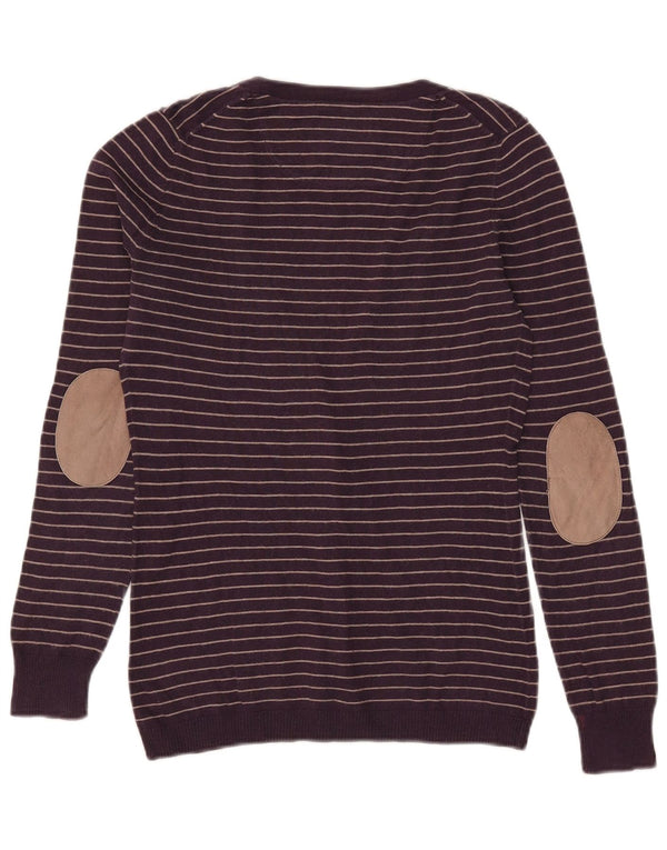 Massimo Dutti Dame Cardigan Sweater UK 12 Medium Lilla Stribet Bomuld