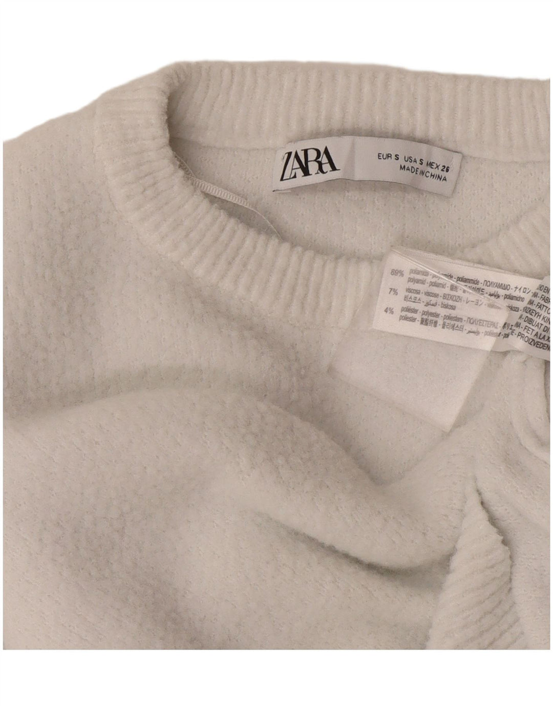 Zara Womens Crop Oversized Crew Neck Jumper Sweater UK 10 Small White