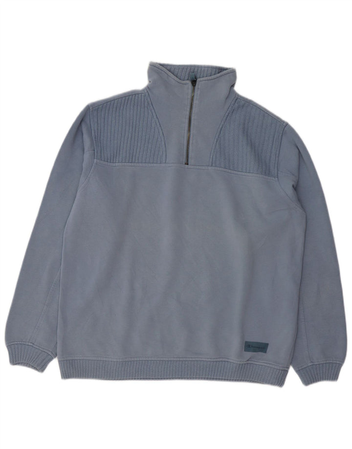 CHAMPION Herre Zip Neck Sweatshirt Jumper Stor Blå Bomuld