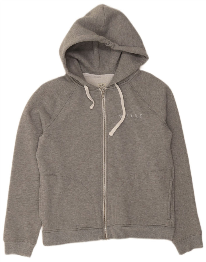 JACK WILLS Womens Zip Hoodie Sweater UK 12 Medium Grey Cotton