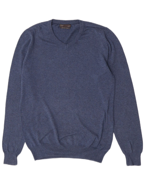 Marks & Spencer Herre V-hals sweater mellemblå bomuld