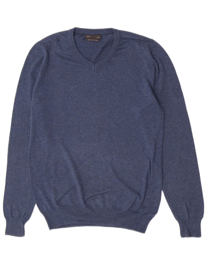 Marks & Spencer Herre V-hals sweater mellemblå bomuld