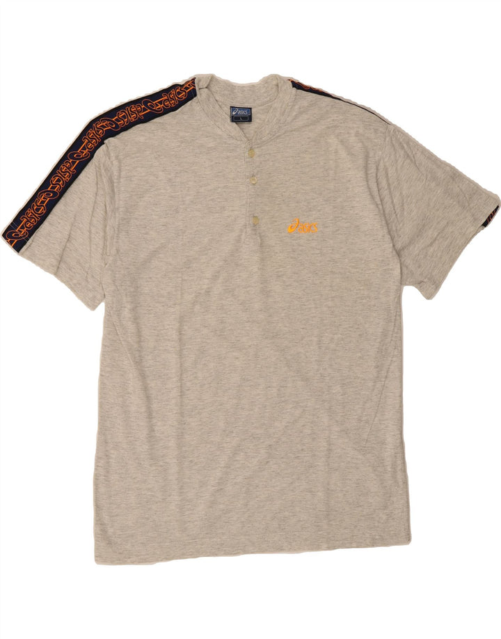 ASICS Mens Graphic T-Shirt Top Large Grey Colourblock Vintage Asics and Second-Hand Asics from Messina Hembry 