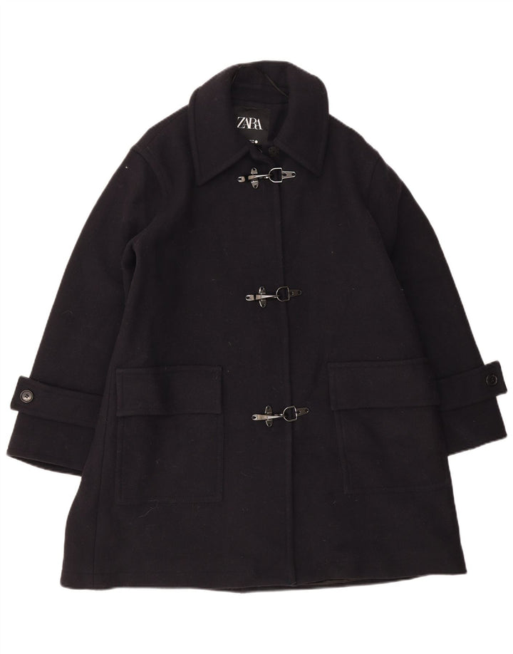 Zara Dame Oversized Overfrakke UK 10 Small Navy Blue Uld