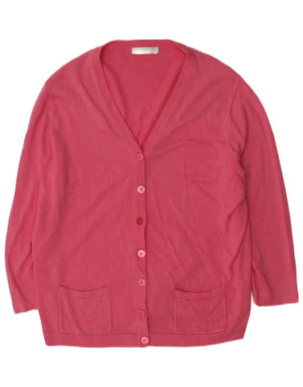 Marks & Spencer dame cardigan sweater med 3/4 ærmer UK 14 Large Pink Bomuld