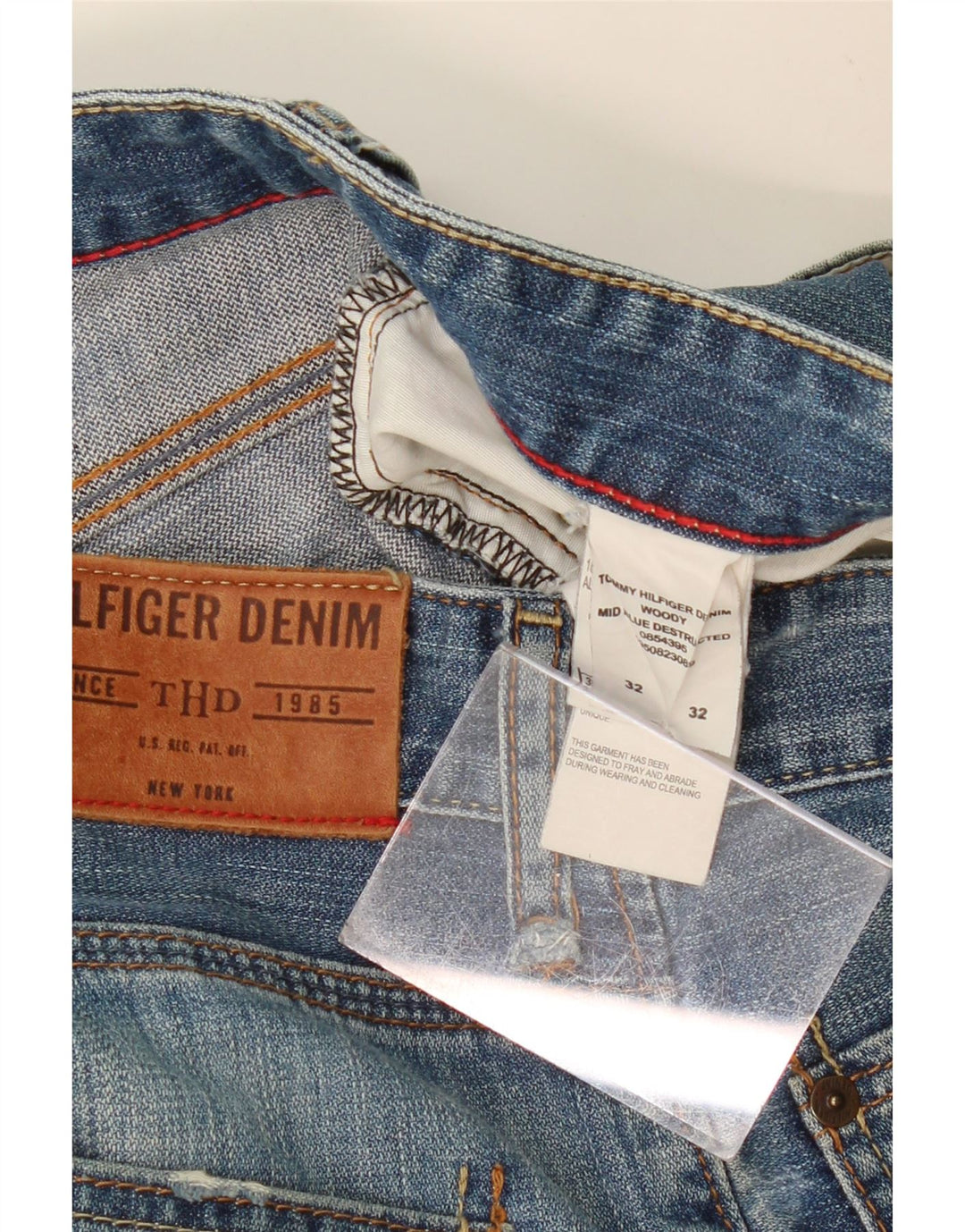 TOMMY HILFIGER Distressed straight jeans til mænd W32 L32 blå bomuld