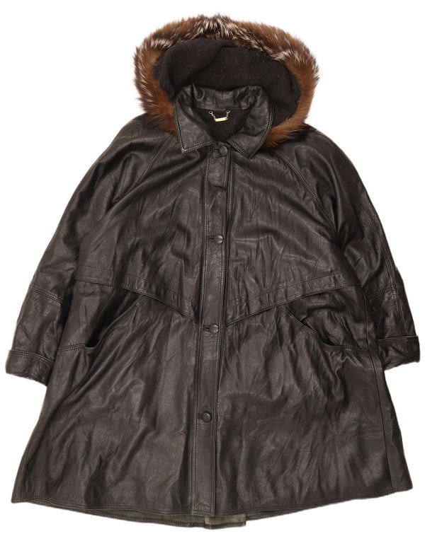 Braschi Dame Hætte Oversized Læder Frakke IT 46 Large Sort