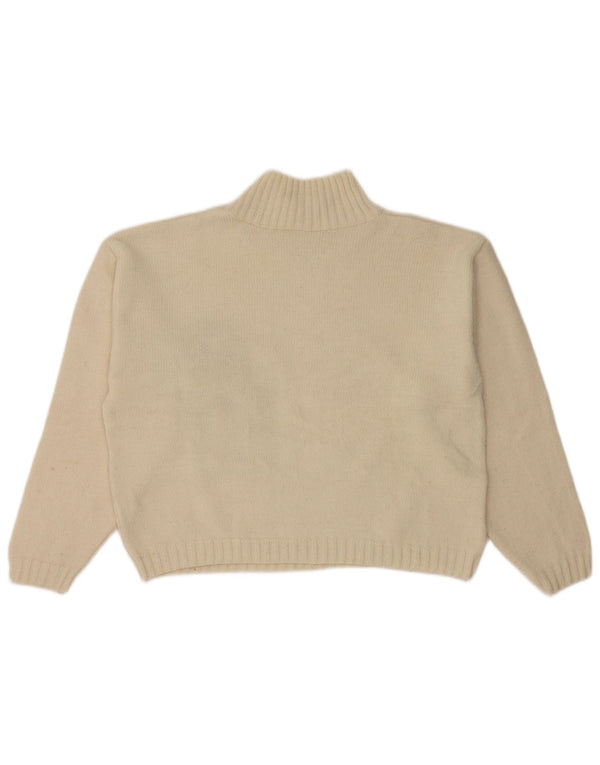 VINTAGE Womens Crop Turtle Neck sweater UK 14 Medium Off White