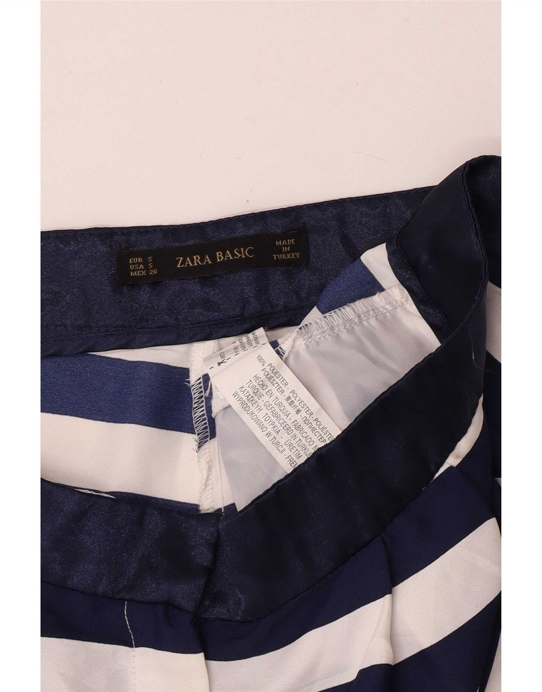 Zara Chino Shorts til kvinder Small W26 Marineblå stribet polyester