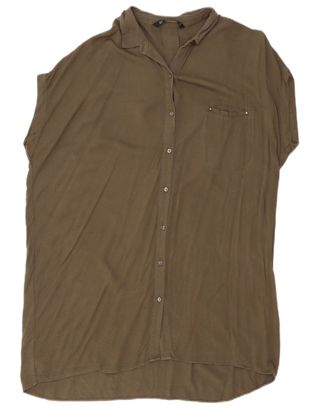 Zara Kvinder Oversized Kortærmet Skjortekjole UK 14 Medium Khaki