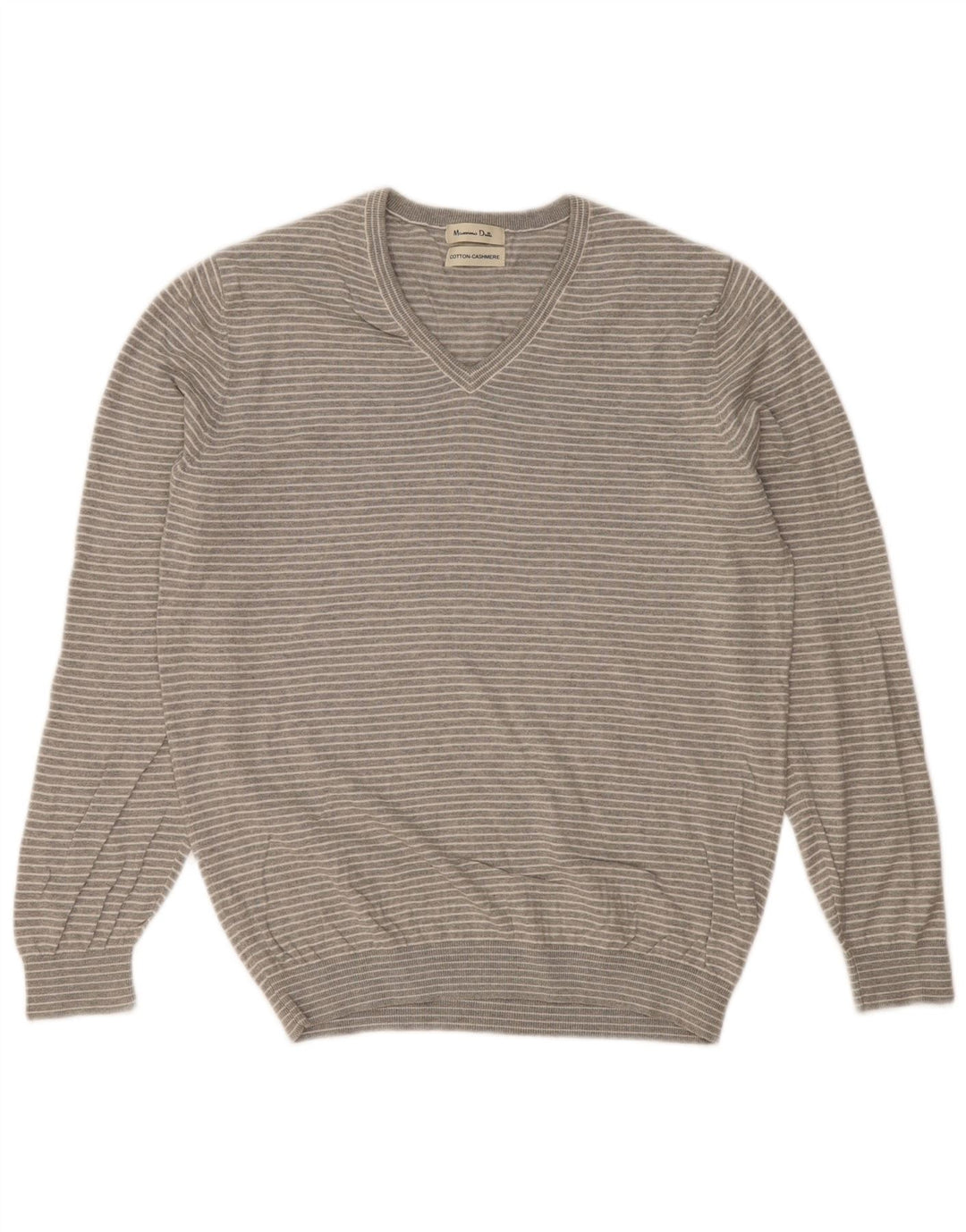 MASSIMO DUTTI Herre V-hals sweater Stor grå stribet bomuld