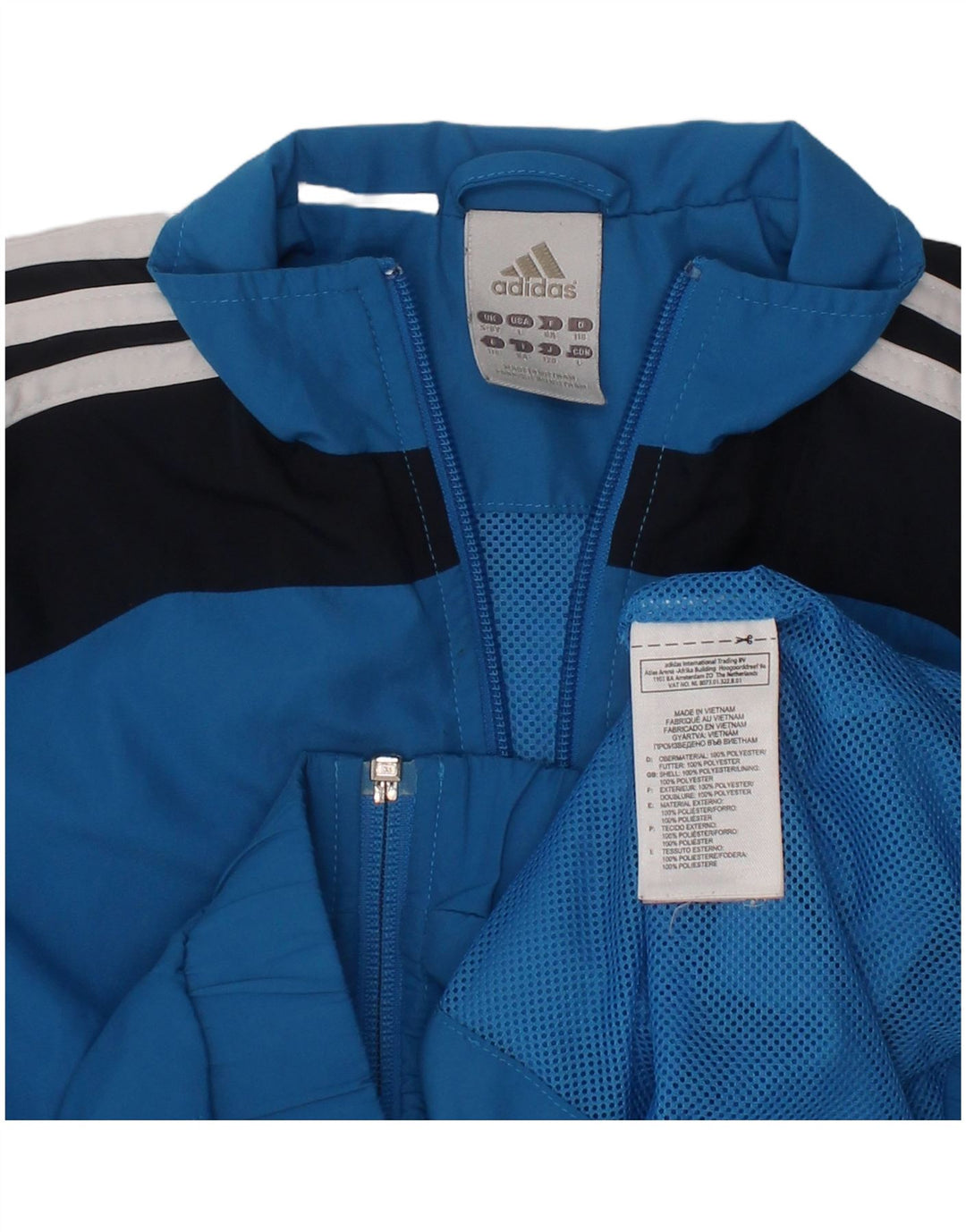 ADIDAS Boys Clima Proof Tracksuit Top Jacket 5-6 Years Blue Colourblock