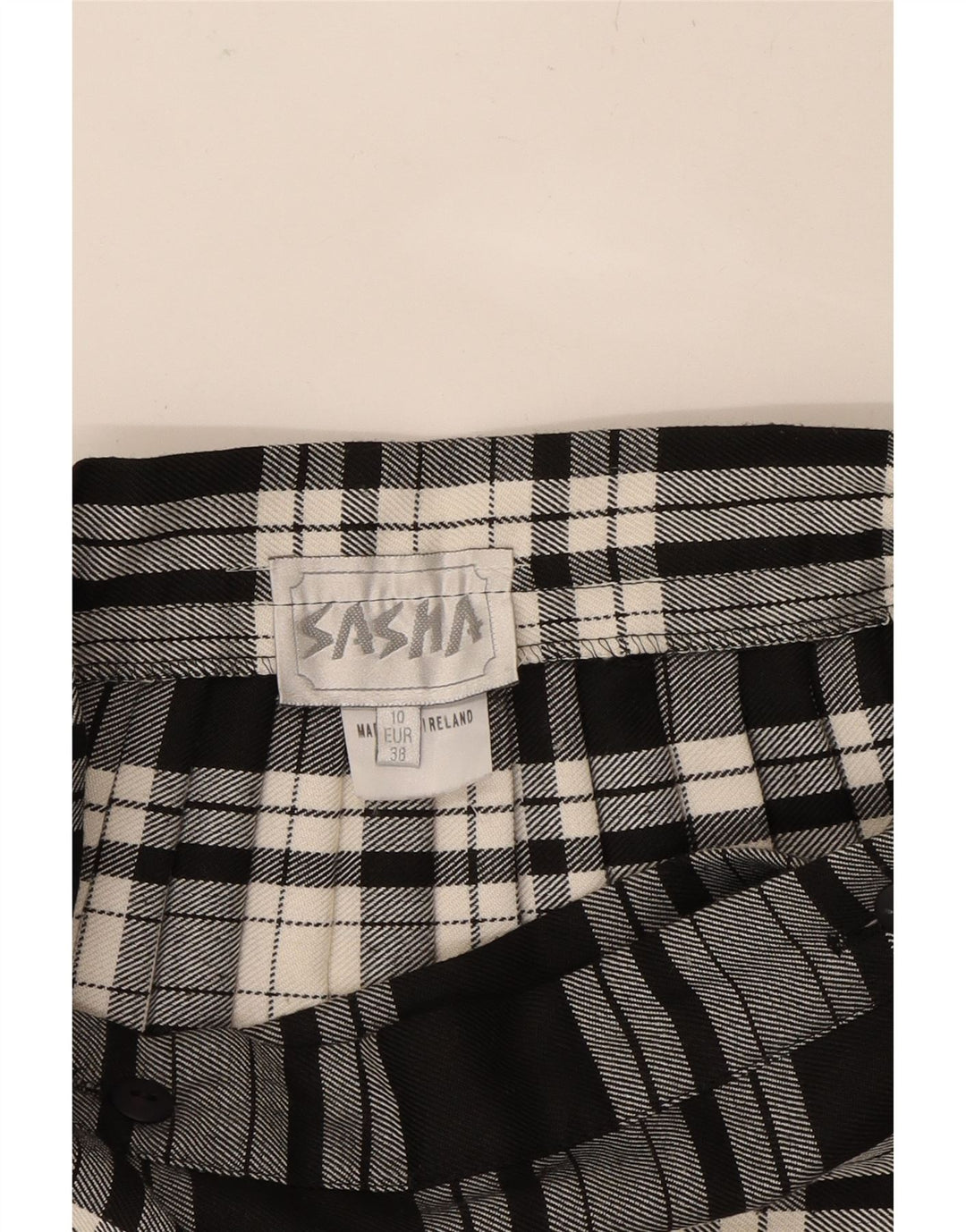 SASHA Womens Wrap Skirt UK 10 Small W26 Black Plaid Polyester Vintage Sasha and Second-Hand Sasha from Messina Hembry 