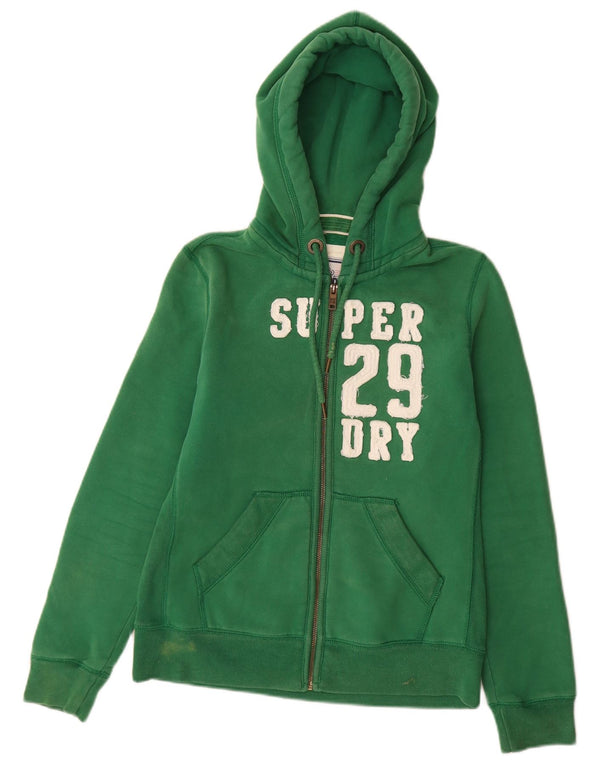 Superdry hættetrøje til kvinder med grafisk lynlås UK 16 Stor grøn bomuld