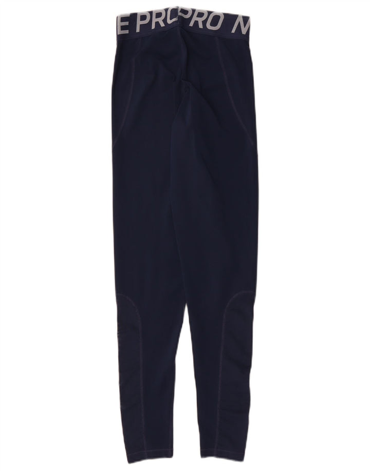 Nike Dame Dri Fit Grafiske Leggings UK 8 Small Navy Blue Polyester