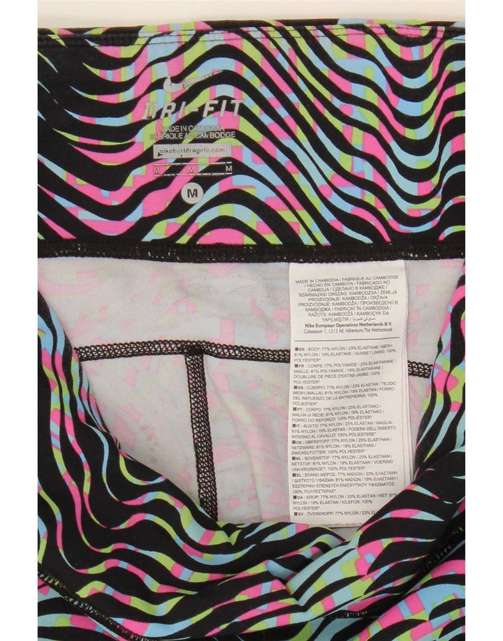 Nike Dame Dri Fit Leggings UK 12 Medium Flerfarvet stribet nylon