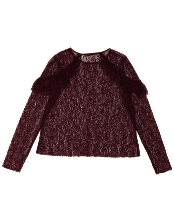 Zara Dame Langærmet Se Through Top UK 12 Medium Burgundy Floral