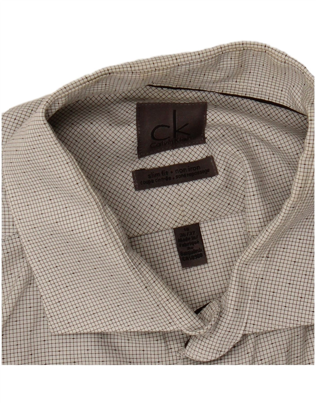 Calvin Klein Herre Slim Fit Skjorte Størrelse 16 Large Off White Ternet bomuld
