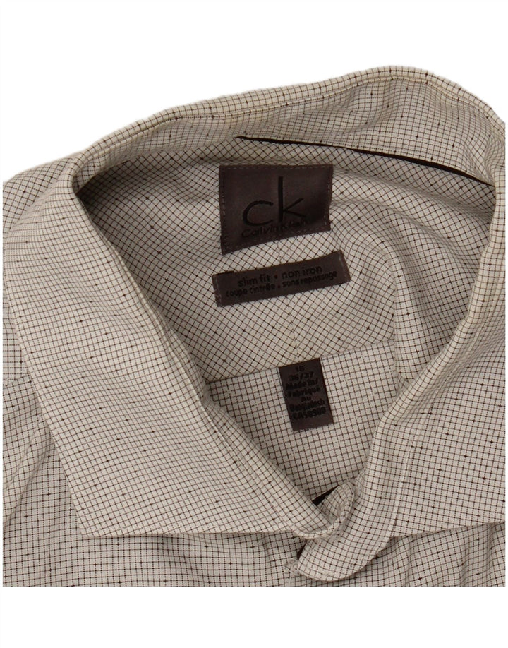 Calvin Klein Herre Slim Fit Skjorte Størrelse 16 Large Off White Ternet bomuld