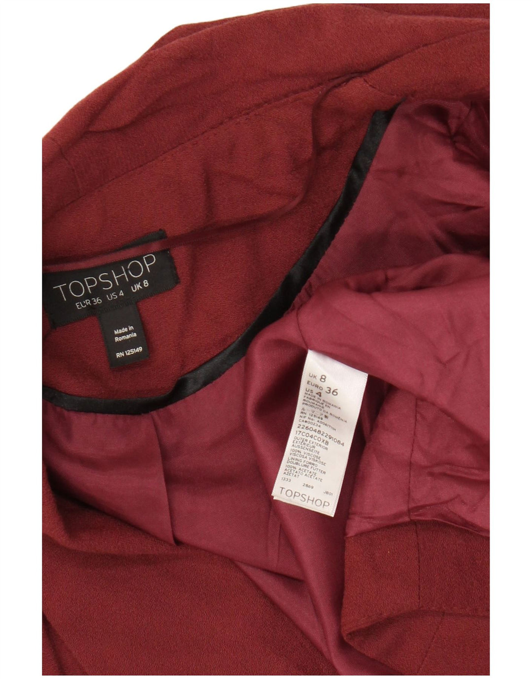 Topshop Dame Crop Open Blazer Jacket UK 8 Small Maroon Viscose