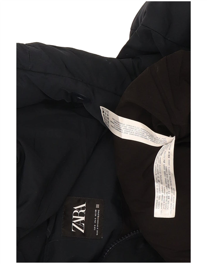 Zara Womens Oversized Crop hættepolstret jakke UK 10 Small Navy Blue