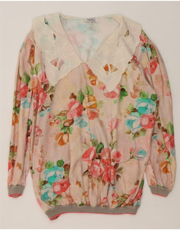 Vintage Womens Oversized Blouse Top IT 48 XL Multicoloured Floral Cotton