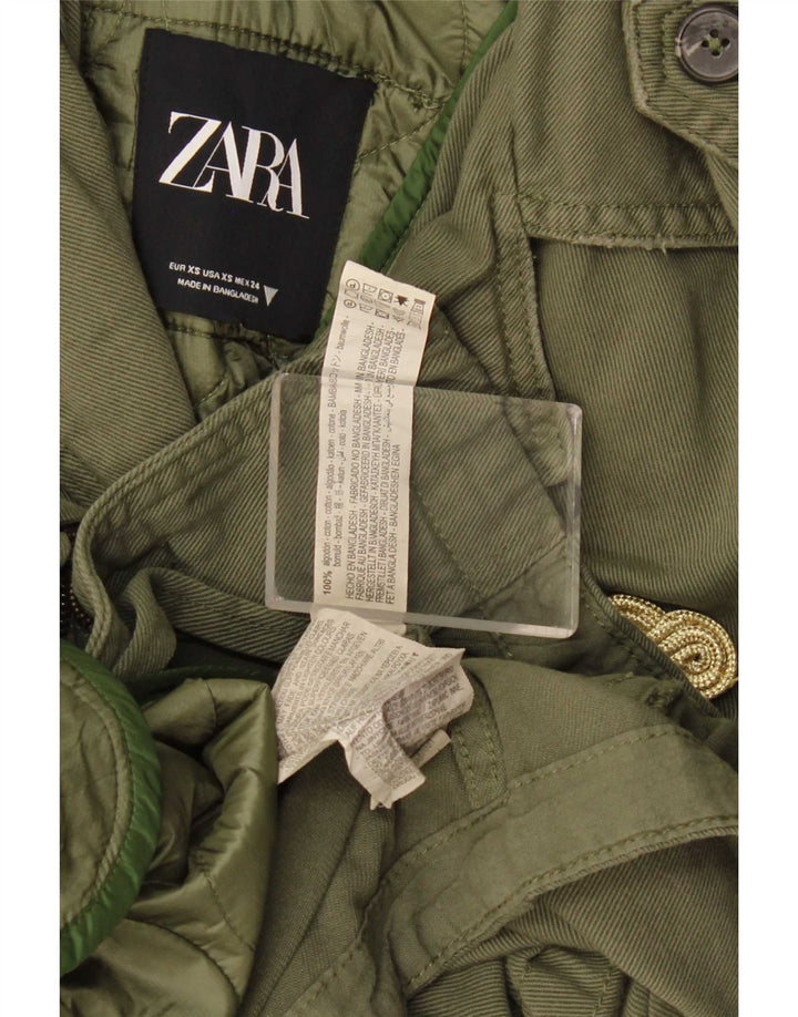 Zara Militærjakke i overstørrelse til kvinder UK 6 XS Khaki Bomuld