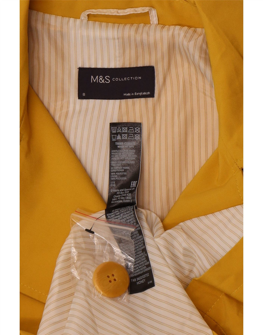 Marks & Spencer Trench Coat til kvinder UK 8 Lille gul polyester