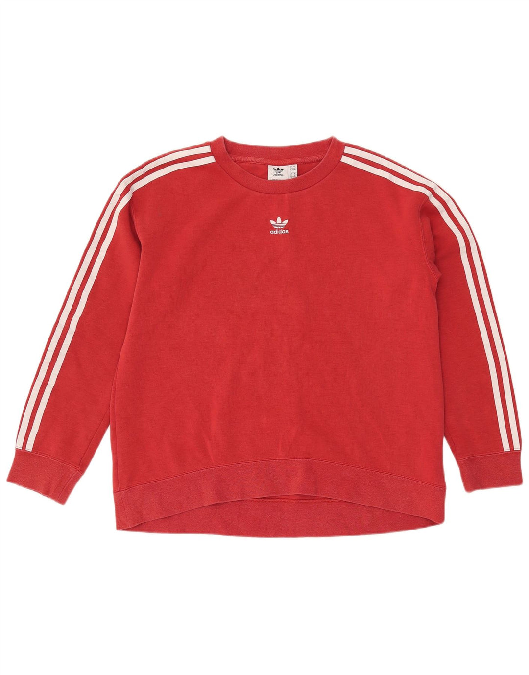 ADIDAS Dame Oversized Sweatshirt Jumper UK 8 Lille Rød Bomuld