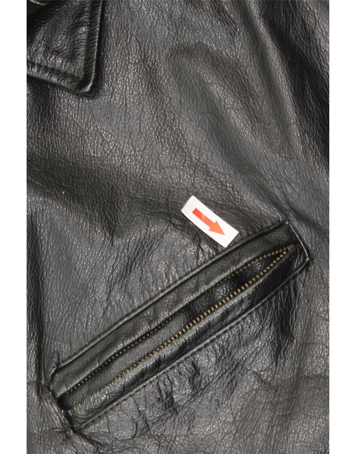 Vintage Herre Bomber Læderjakke IT 54 2XL Sort Læder