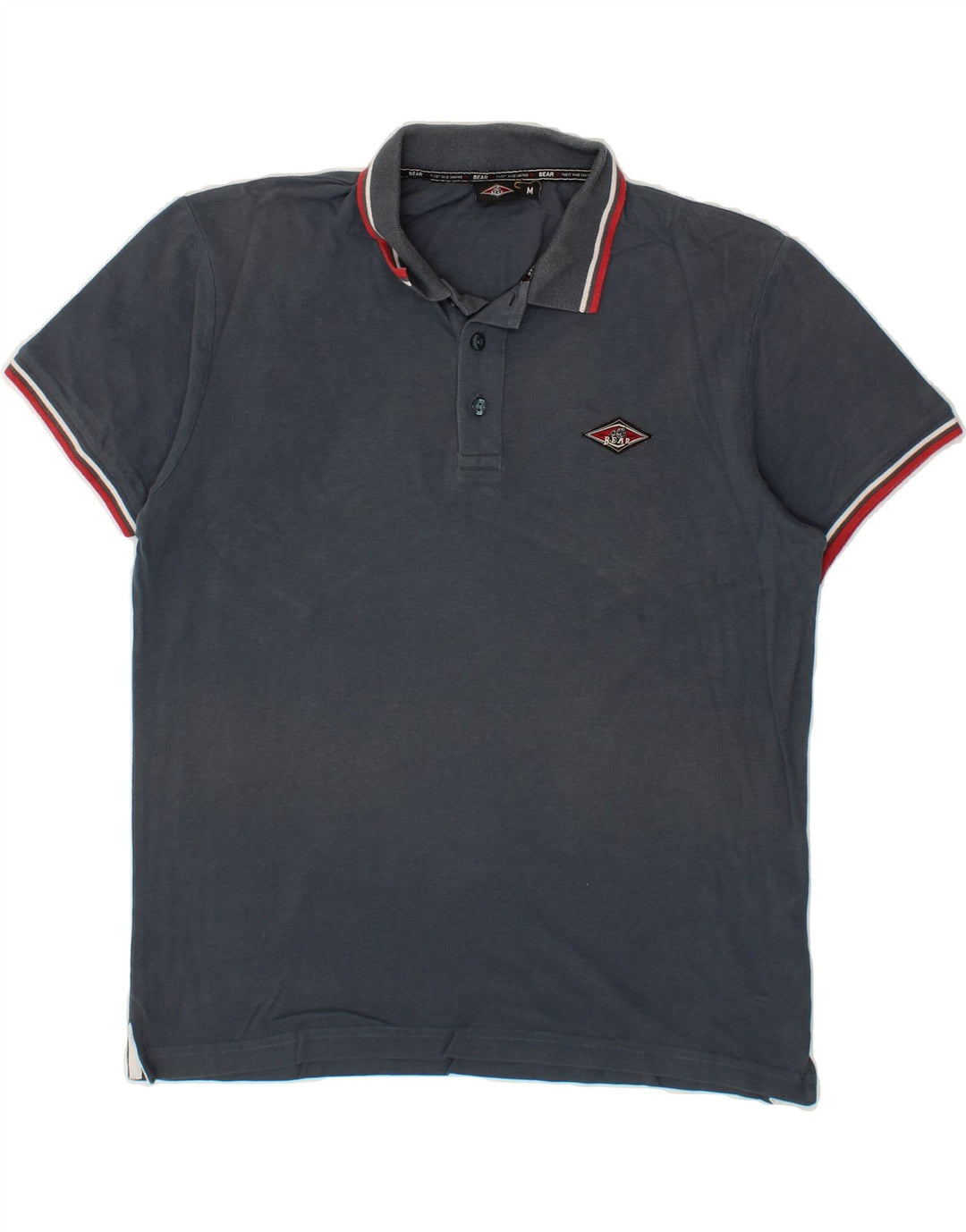 BEAR Mens Polo Shirt Medium Navy Blue Cotton Vintage Bear and Second-Hand Bear from Messina Hembry 