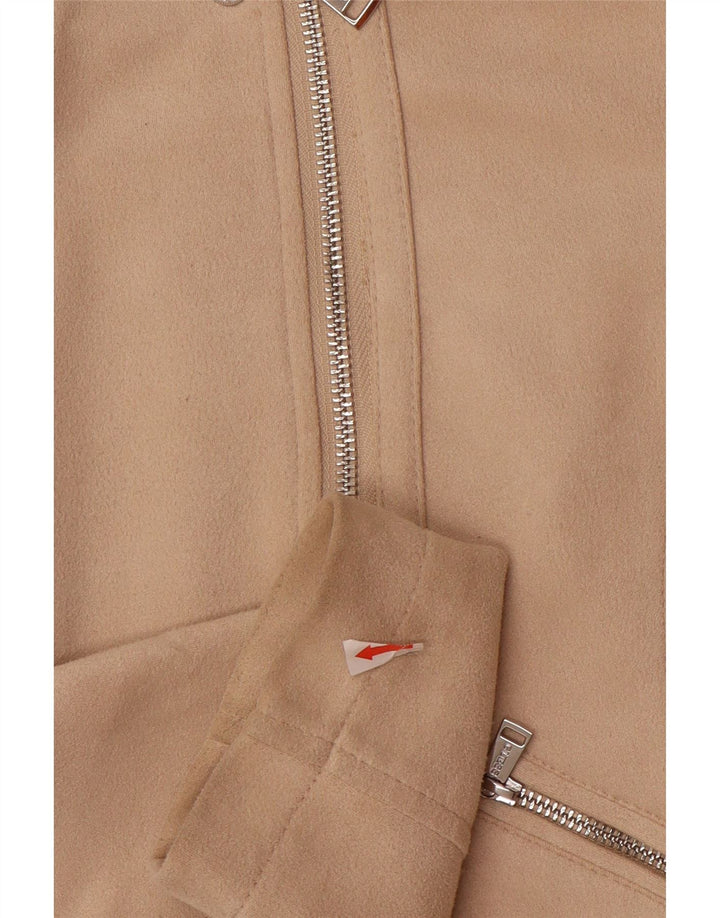 GUESS Womens Crop Bomber Jacket UK 10 Small Beige Polyester
